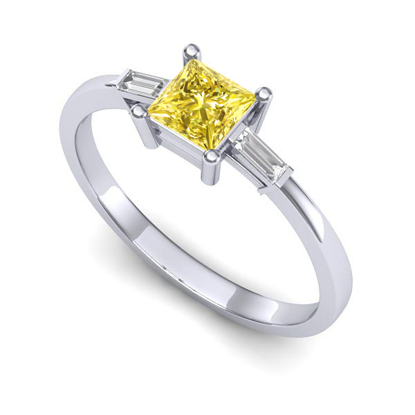 Inel logodna din aur alb cu safir galben