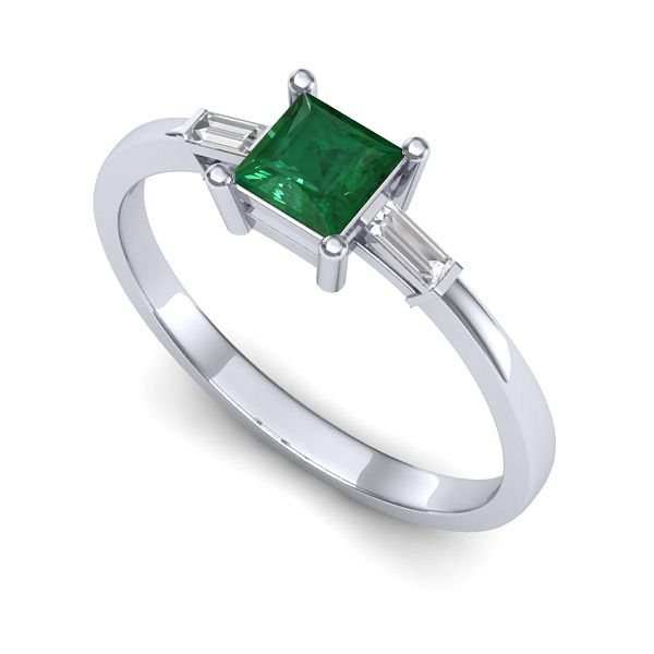 Inel de logodna din aur alb cu smarald