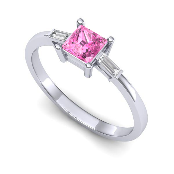 Inel de logodna din aur alb cu safir roz