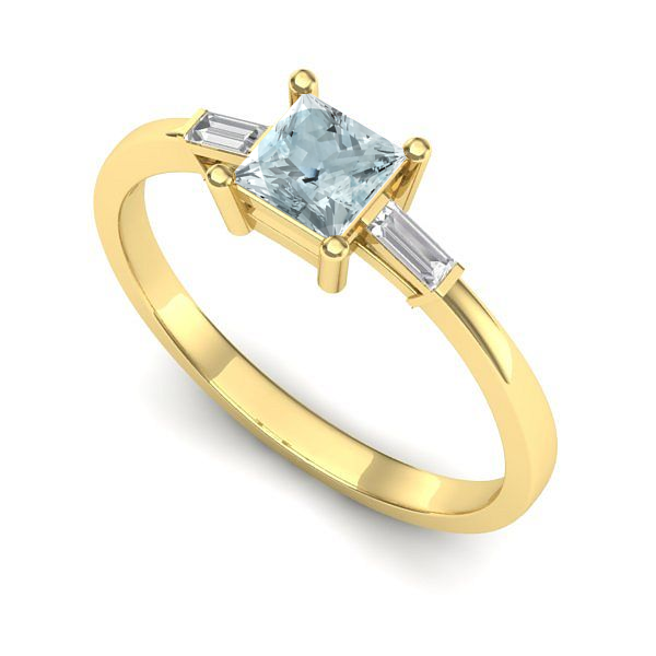 Inel logodna din aur galben cu aquamarin