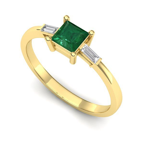 Inel logodna din aur galben cu smarald