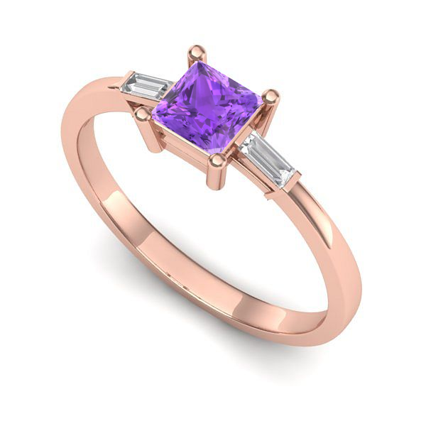 Inel logodna din aur roz cu ametist