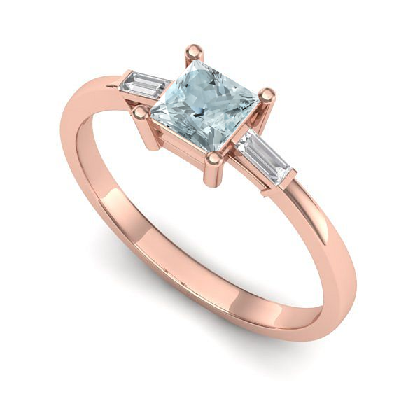 Inel logodna din aur roz cu aquamarin
