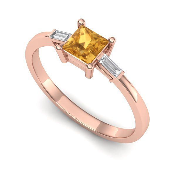 Inel logodna din aur roz cu citrin