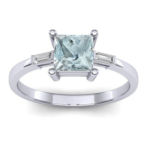Inel de logodna cu aquamarin patrat