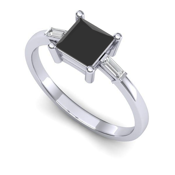 Inel logodna din aur alb cu diamant negru