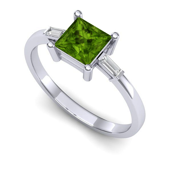 Inel logodna din aur alb cu peridot