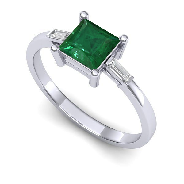 Inel logodna din aur alb cu smarald