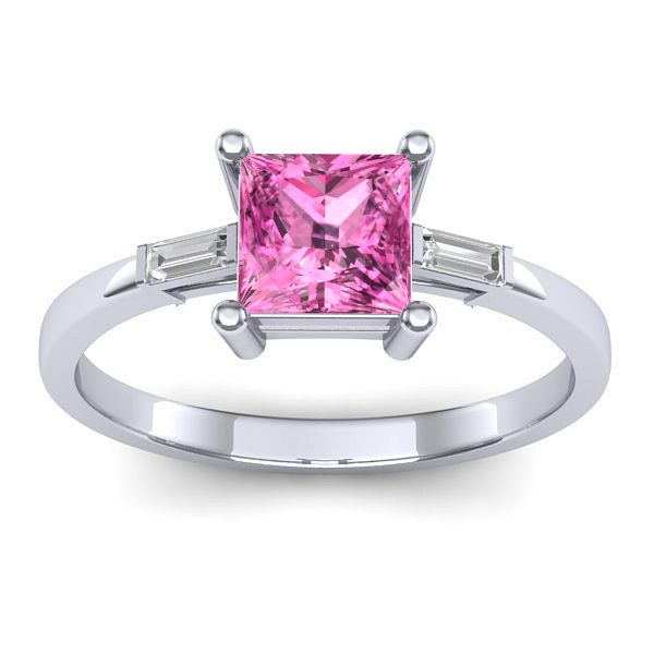 Inel logodna cu safir roz patrat