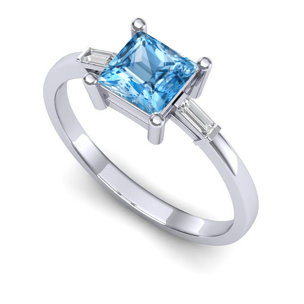 Inel logodna din aur alb cu topaz blue