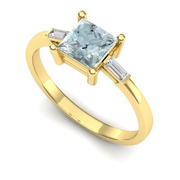 Inel de logodna din aur galben cu aquamarin