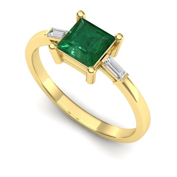 Inel logodna din aur galben cu smarald