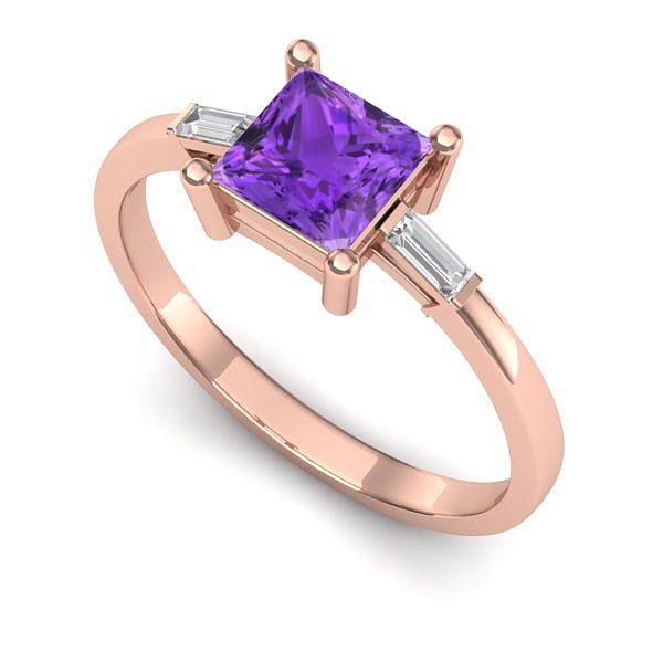 Inel logodna din aur roz cu ametist