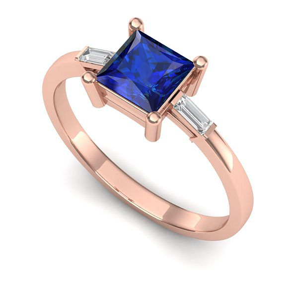 Inel de logodna din aur roz cu safir