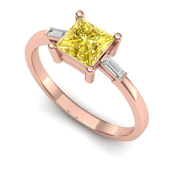 Inel de logodna din aur roz cu safir galben