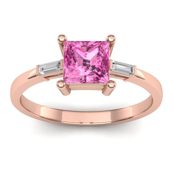 Inel cu safir roz patrat