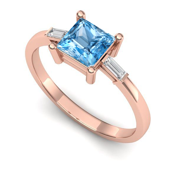 Inel logodna din aur roz cu topaz blue