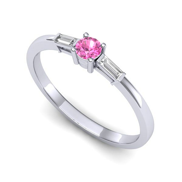 Inel logodna din aur alb cu safir roz