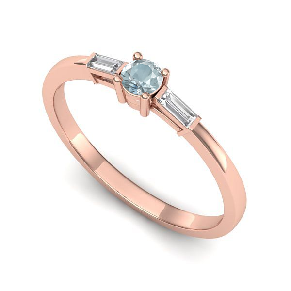 Inel logodna din aur roz cu aquamarin
