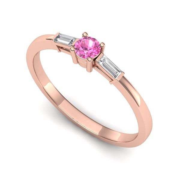Inel de logodna din aur roz cu safir roz
