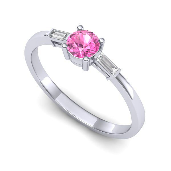 Inel de logodna din aur alb cu safir roz