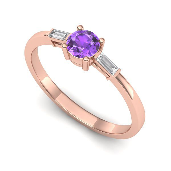 Inel logodna din aur roz cu ametist