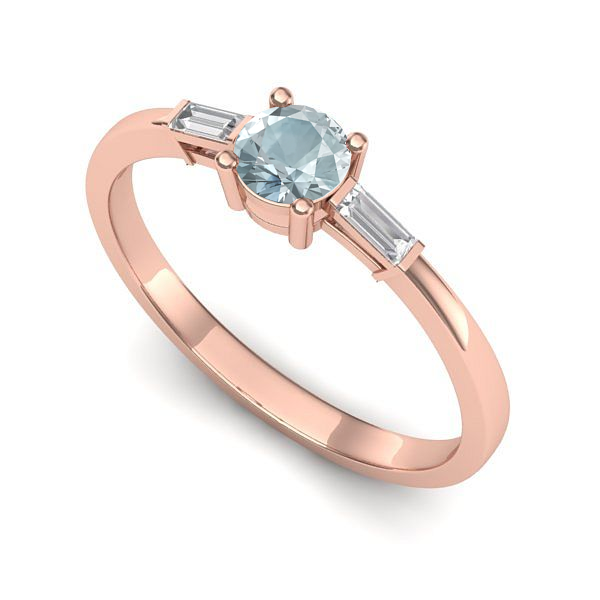 Inel logodna din aur roz cu aquamarin