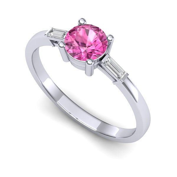 Inel logodna din aur alb cu safir roz