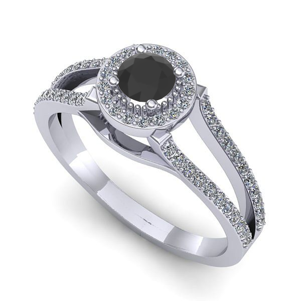 Inel logodna din aur alb cu diamant negru
