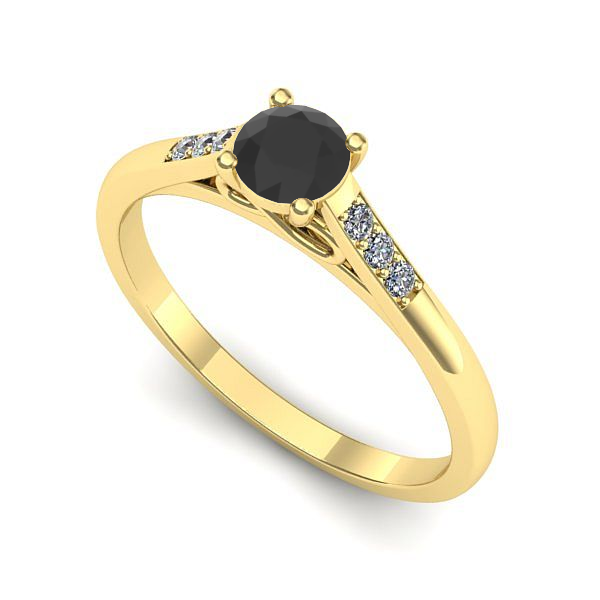 Inel de logodna din aur galben cu diamant negru