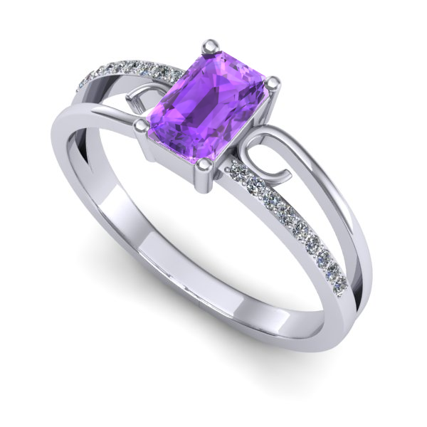 Inel logodna din aur alb cu ametist