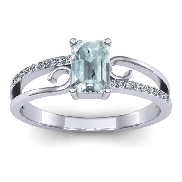 Inel de logodna cu aquamarin dreptunghiular