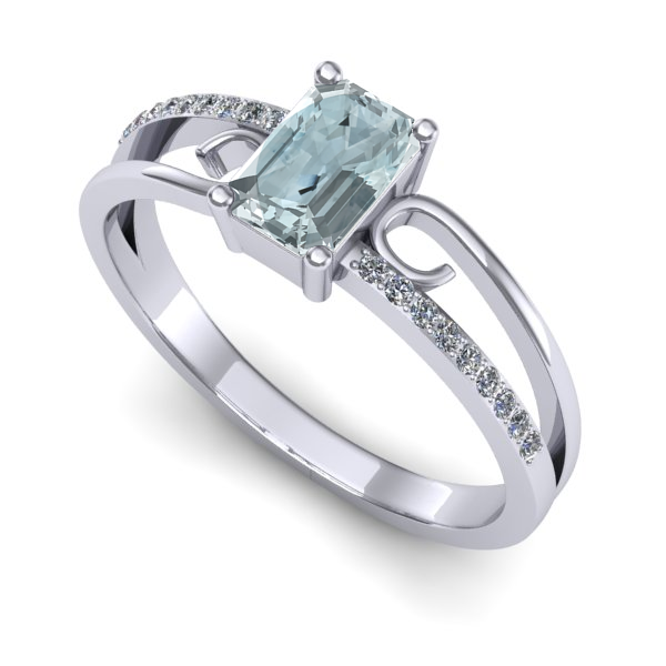 Inel din aur alb cu aquamarin