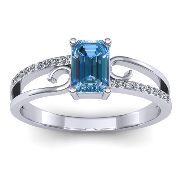 Inel de logodna cu diamant de laborator albastru dreptunghiular