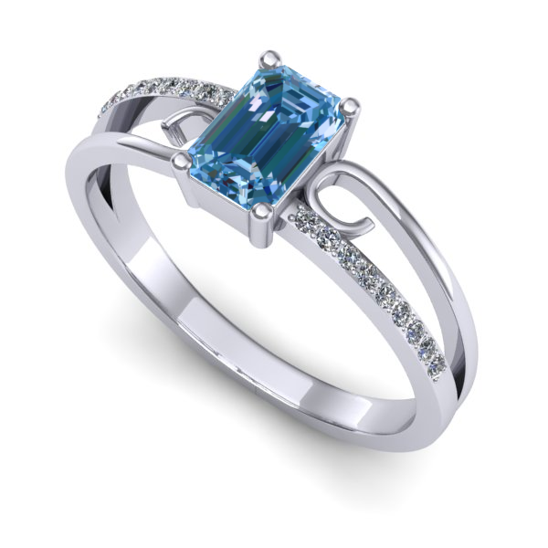 Inel logodna din aur alb cu diamant de laborator albastru