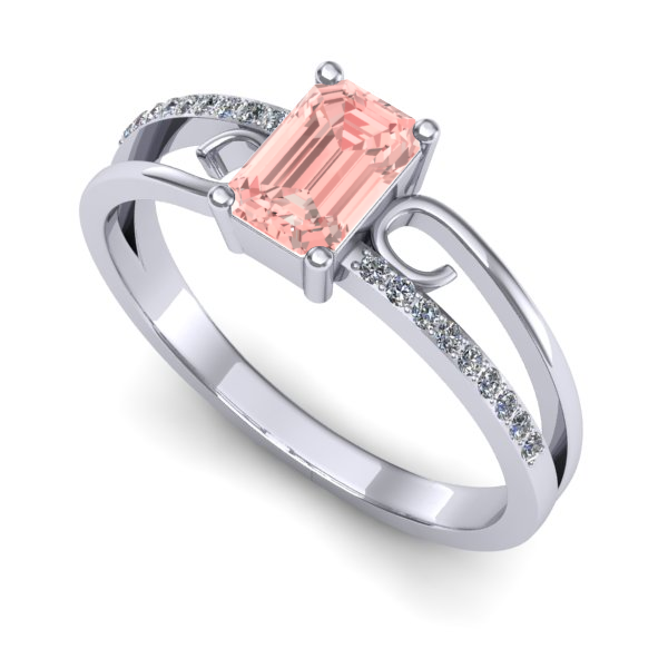 Inel logodna din aur alb cu diamant de laborator roz