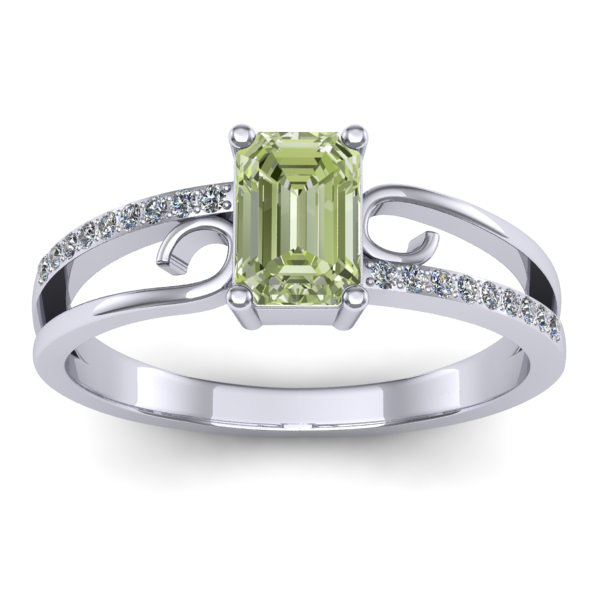 Inel de logodna cu diamant de laborator verde dreptunghiular