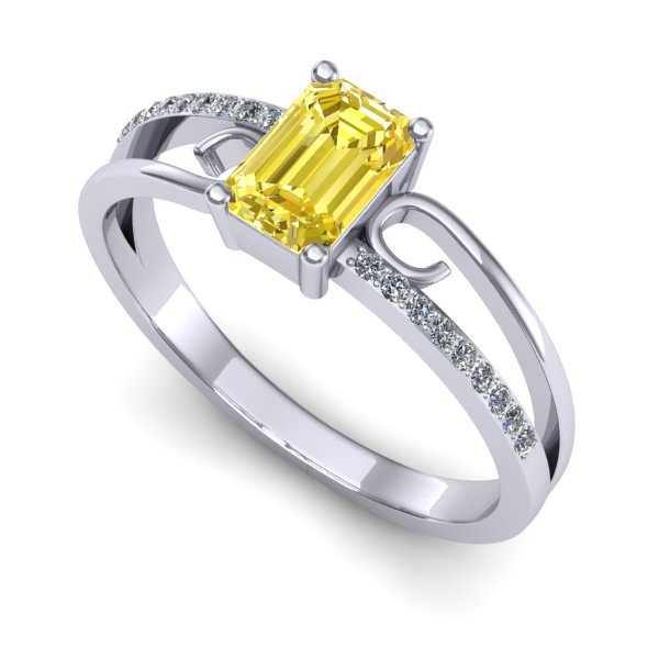 Inel de logodna din aur alb cu safir galben