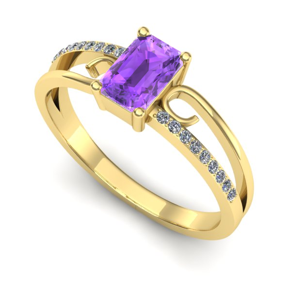 Inel logodna din aur galben cu ametist