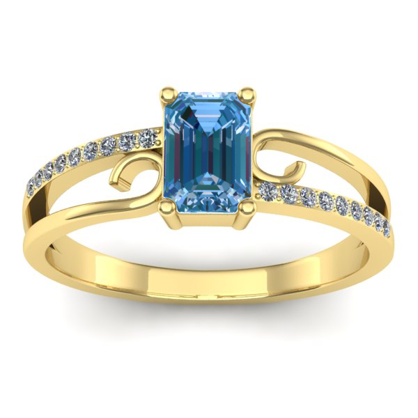 Inel logodna cu diamant de laborator albastru dreptunghiular