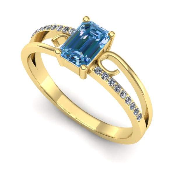 Inel din aur galben cu diamant de laborator albastru