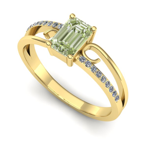 Inel logodna din aur galben cu diamant de laborator verde