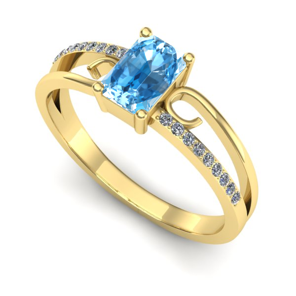 Inel logodna din aur galben cu topaz blue