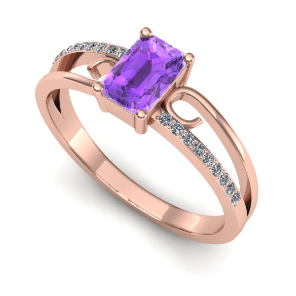 Inel logodna din aur roz cu ametist