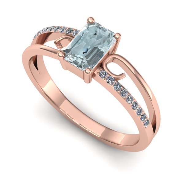 Inel din aur roz cu aquamarin