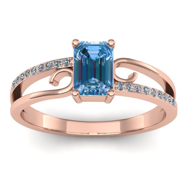 Inel de logodna cu diamant de laborator albastru dreptunghiular