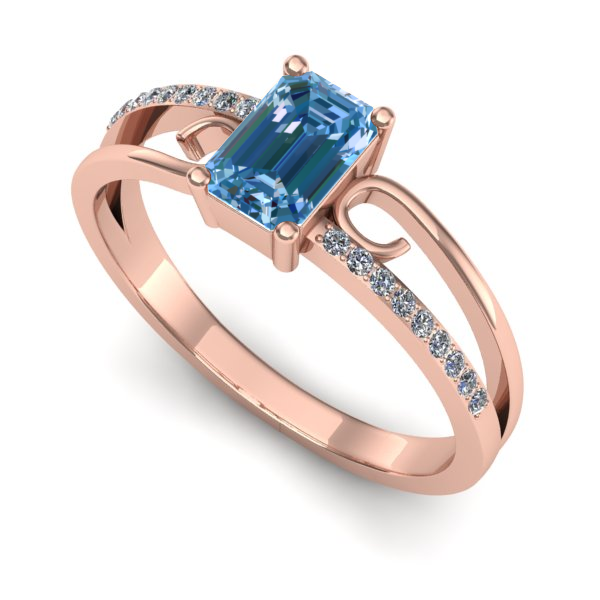 Inel din aur roz cu diamant de laborator albastru