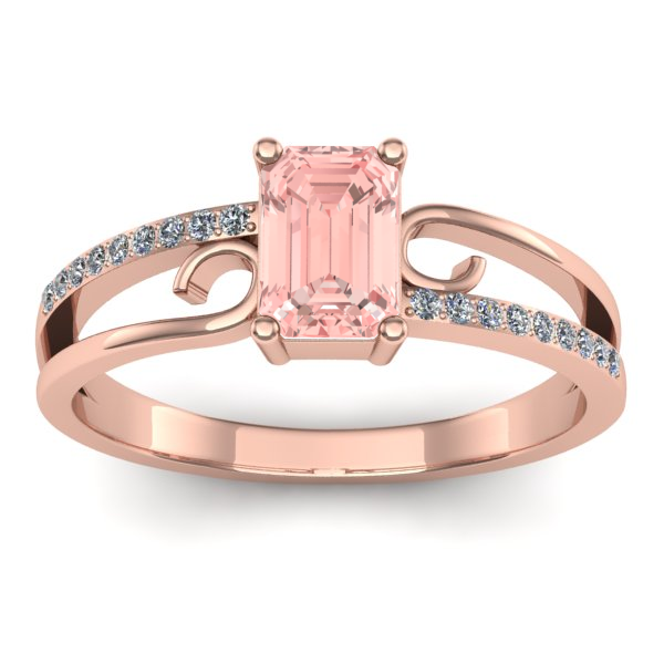Inel logodna cu diamant de laborator roz dreptunghiular