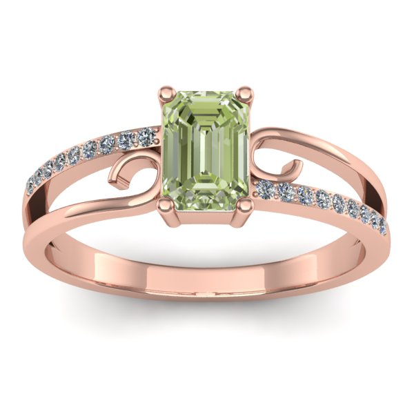 Inel logodna cu diamant de laborator verde dreptunghiular