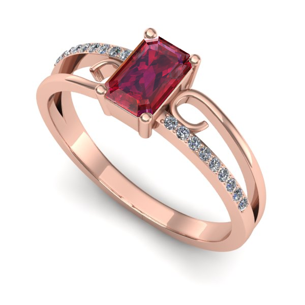 Inel din aur roz cu rubin